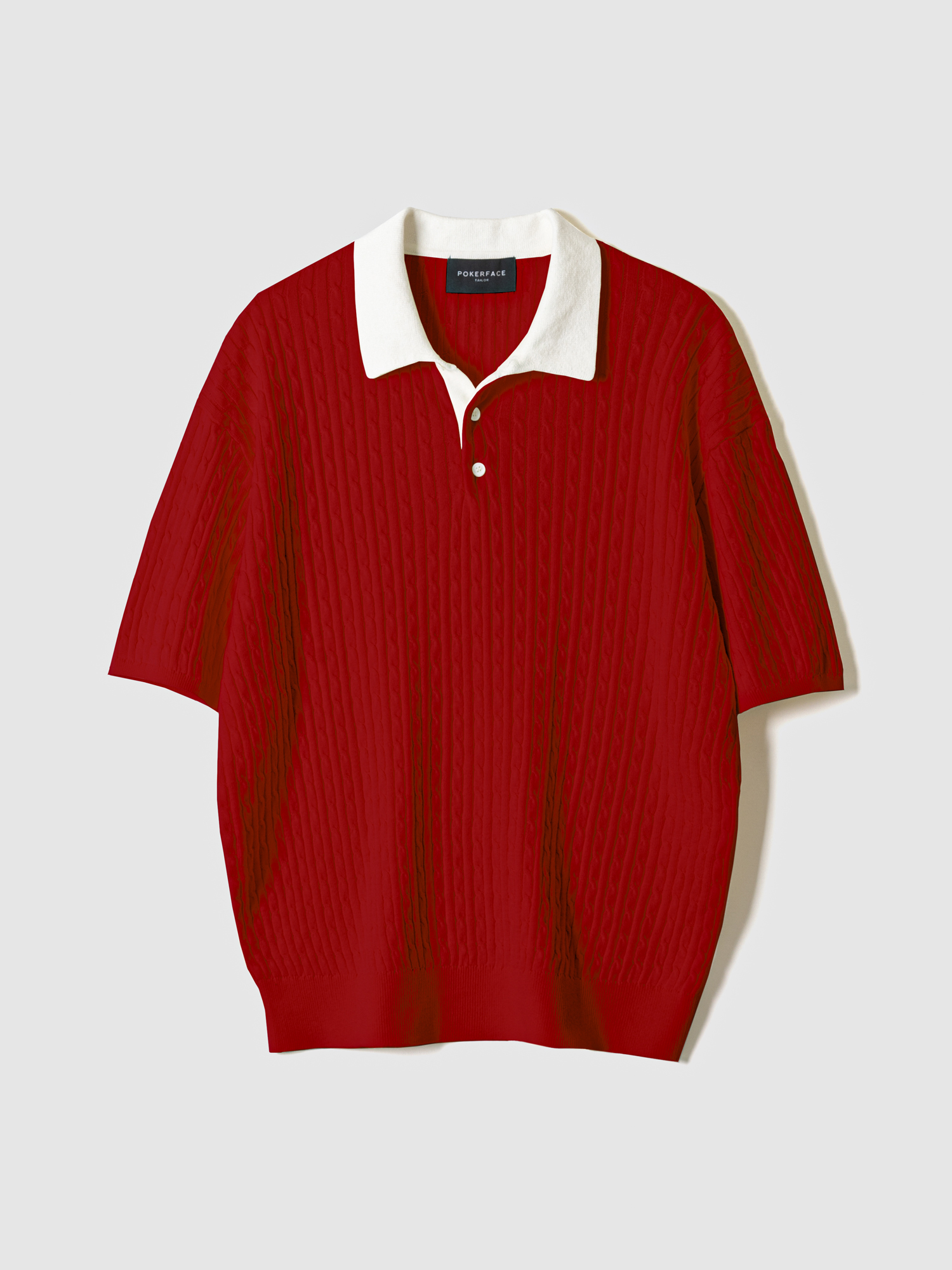 CABLE RUGBY HALF SLEEVE KNIT RED